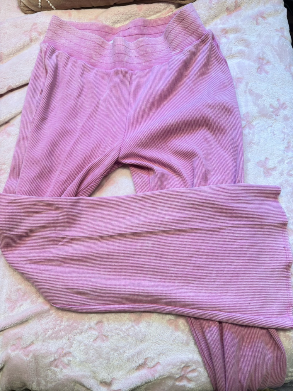 Women's Ribbed High-Waist Pink Lounge Pants